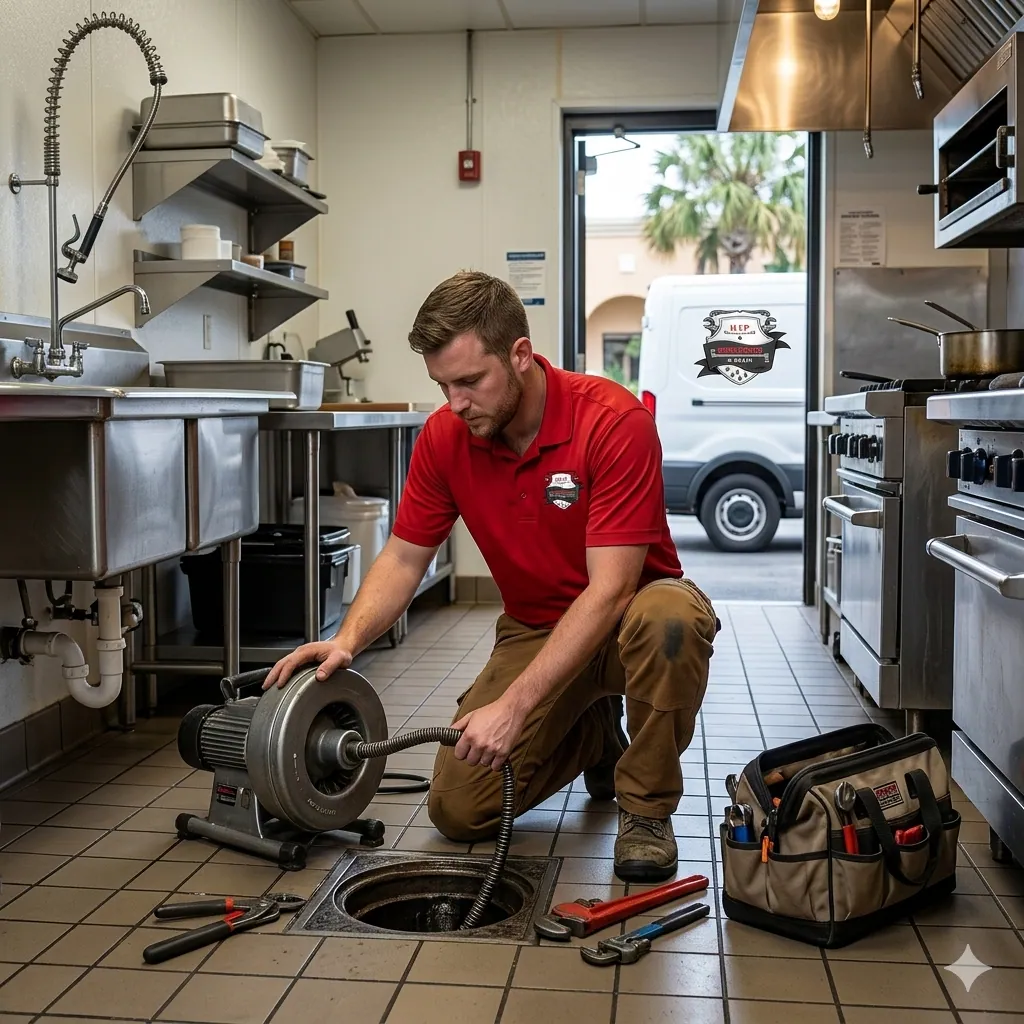 Commercial drain cleaning in a Dade City restaurant kitchen