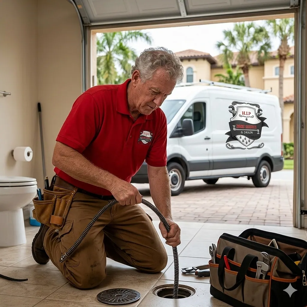 Clearing a backed-up garage floor drain before water reaches the living space
